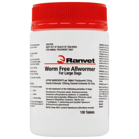 Ranvet Worm Free Allwormer for Large Dogs (individual Tablets)